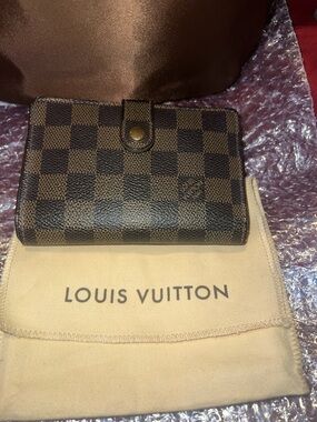 Louis Vuitton Damier Ebene Compact Snap Wallet in Brown and Dark Brown with dust